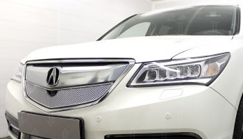 Защитная сетка решетки радиатора Стрелка 11 Премиум (алюминий) Acura MDX  YD3 (2013-2016) дорестайлинг (Цвет: хром)