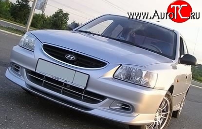 5 949 р. Накладка Street на передний бампер автомобиля Hyundai Accent 2 LC седан дорестайлинг (ТагАЗ) (1999-2012) (Неокрашенная)  с доставкой в г. Пермь