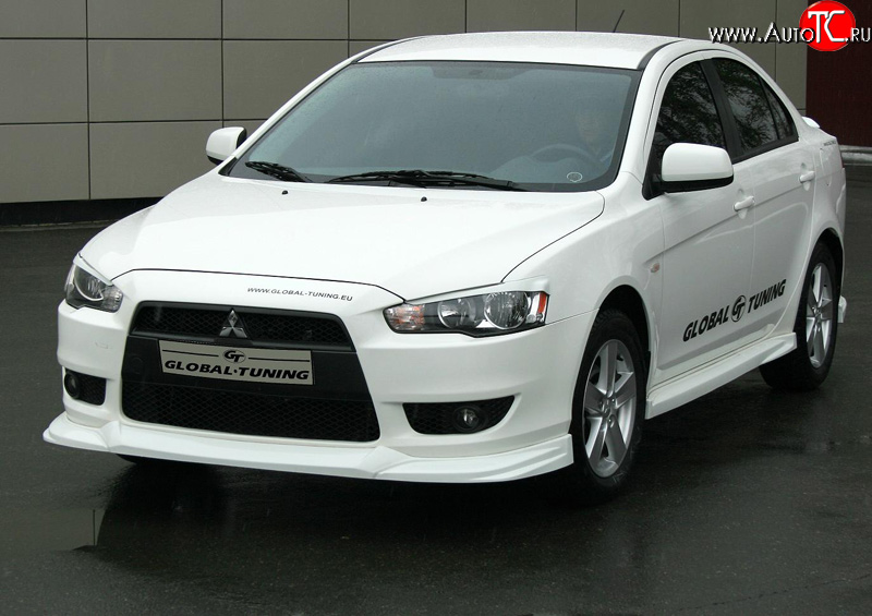 4 749 р. Накладка переднего бампера Mitsubishi global-Tuning Mitsubishi Lancer 10 CY седан дорестайлинг (2007-2010) (Неокрашенная)  с доставкой в г. Пермь