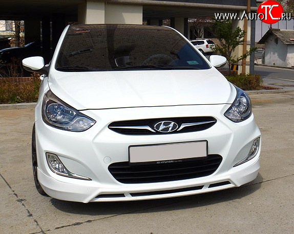 3 399 р. Накладка CT на передний бампер Hyundai Solaris RBr седан дорестайлинг (2010-2014) (Неокрашенная)  с доставкой в г. Пермь