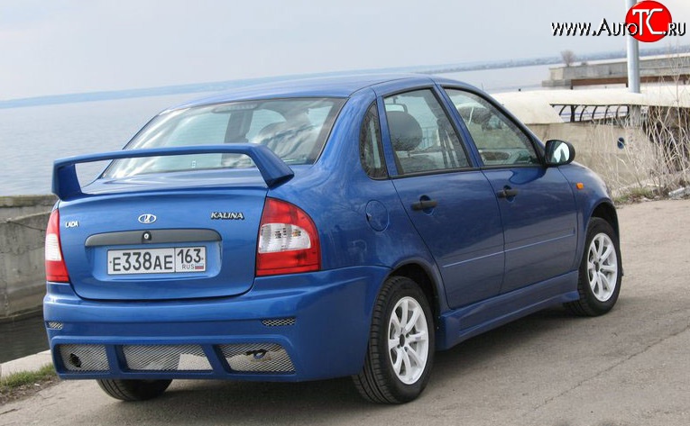7 799 р. Задний бампер Кубок DM Лада Калина 1118 седан (2004-2013) (Без сетки, Неокрашенный)  с доставкой в г. Пермь