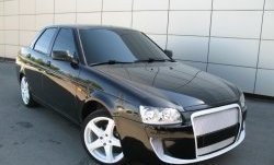 9 706 р. Передний бампер Я-робот Лада Приора 2170 седан дорестайлинг (2007-2014) (Неокрашенный, вставки под туманки)  с доставкой в г. Пермь. Увеличить фотографию 2