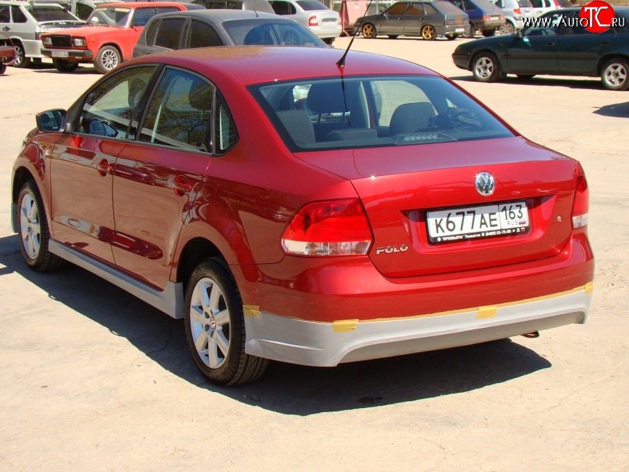 5 749 р. Накладка заднего бампера Racing  Volkswagen Polo  5 (2009-2015) седан дорестайлинг (Неокрашенная)  с доставкой в г. Пермь