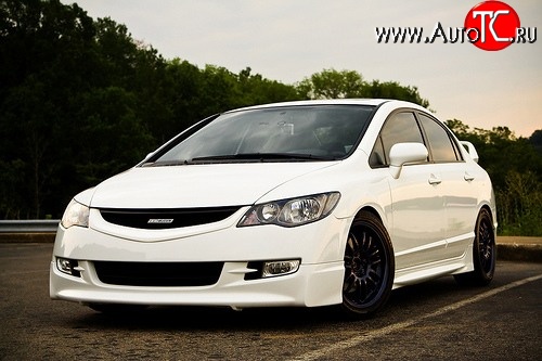 5 599 р. Накладка переднего бампера Mugen Style  Honda Civic  FD (2005-2008) седан дорестайлинг (Неокрашенная)  с доставкой в г. Пермь