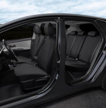 14 249 р. Чехлы на сиденья (экокожа, сплошная спинка) Автопилот Ромб Audi A4 B5 8D2 седан дорестайлинг (1994-1997) (черный/белая строчка)  с доставкой в г. Пермь. Увеличить фотографию 6