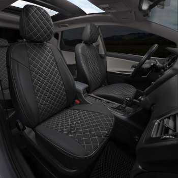 14 249 р. Чехлы на сиденья (экокожа, сплошная спинка) Автопилот Ромб Audi A4 B5 8D2 седан дорестайлинг (1994-1997) (черный/белая строчка)  с доставкой в г. Пермь. Увеличить фотографию 5