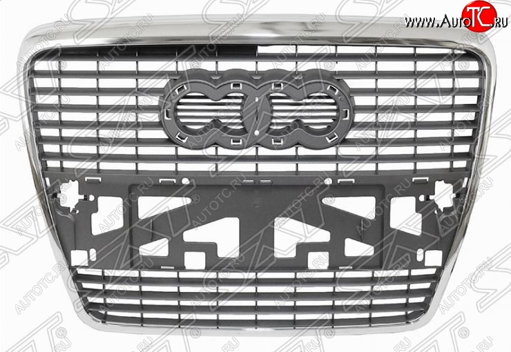 6 449 р. Решетка радиатора SAT (под гос. номера, хром) Audi A6 C6 дорестайлинг, универсал (2004-2008) (Неокрашенная)  с доставкой в г. Пермь