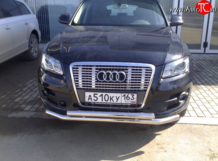 12 999 р. Двойная защита переднего бампера 63.5 мм Металл Дизайн  Audi Q5  8R (2008-2017) дорестайлинг, рестайлинг (полированная нержавейка)  с доставкой в г. Пермь