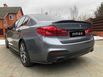 5 999 р. Накладки M-Perfomance под задний бампер (мини-лезвия) Inmax  BMW 5 серия  G30 (2016-2020) дорестайлинг, седан (цвет: черный глянец)  с доставкой в г. Пермь. Увеличить фотографию 6