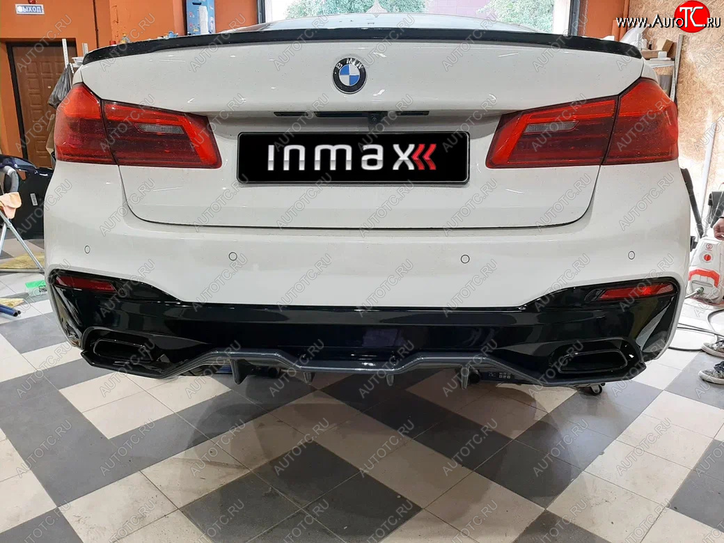 12 499 р. Диффузор заднего бампера М-Perfomance (4 клыка) Inmax BMW 5 серия G30 дорестайлинг, седан (2016-2020) (неокрашенный)  с доставкой в г. Пермь