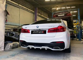 12 499 р. Диффузор заднего бампера М-Perfomance (4 клыка) Inmax BMW 5 серия G30 дорестайлинг, седан (2016-2020) (неокрашенный)  с доставкой в г. Пермь. Увеличить фотографию 2