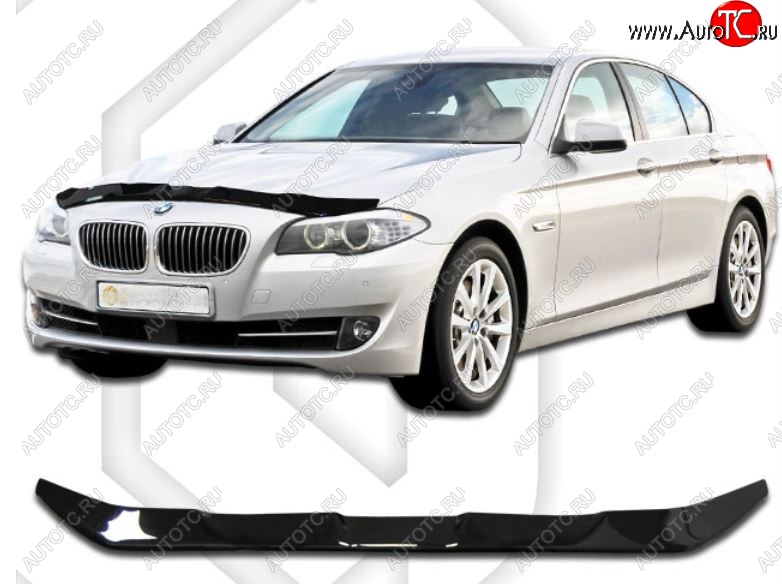 1 899 р. Дефлектор капота CA-Plastic BMW 5 серия F11 дорестайлинг, универсал (2009-2013) (Classic черный, Без надписи)  с доставкой в г. Пермь