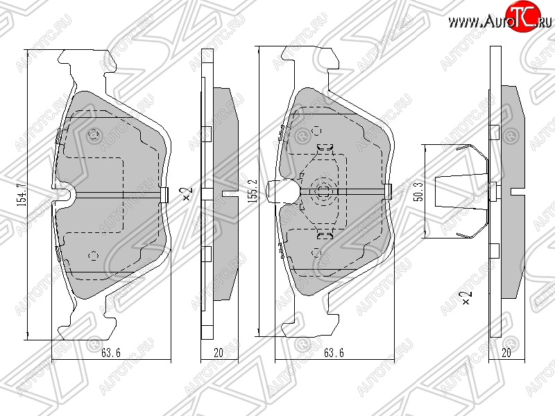 1 029 р. Колодки тормозные SAT (передние) BMW 3 серия E46 седан дорестайлинг (1998-2001)  с доставкой в г. Пермь