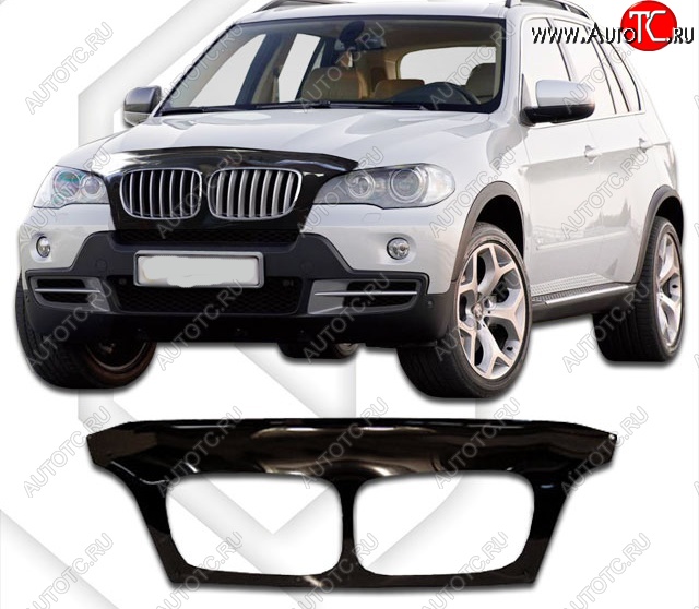 2 699 р. Дефлектор капота CA Plastic Exclusive  BMW X5  E70 (2006-2013) дорестайлинг, рестайлинг (Classic чёрный, Без надписи)  с доставкой в г. Пермь