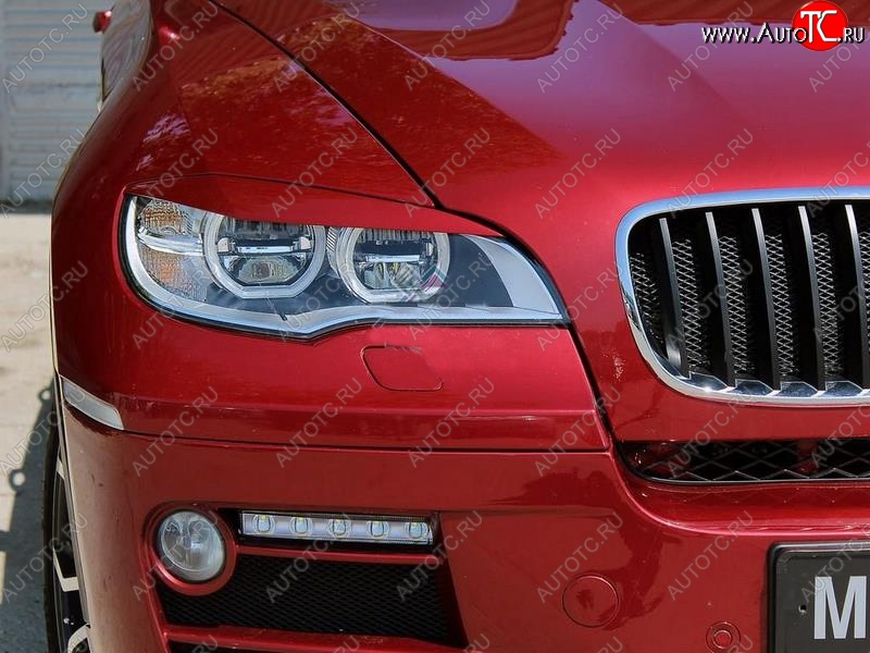 1 299 р. Реснички на фары (рестайлинг) Tuning-Sport v2 (для Led оптики) BMW X6 E71 дорестайлинг (2008-2012) (Неокрашенные)  с доставкой в г. Пермь