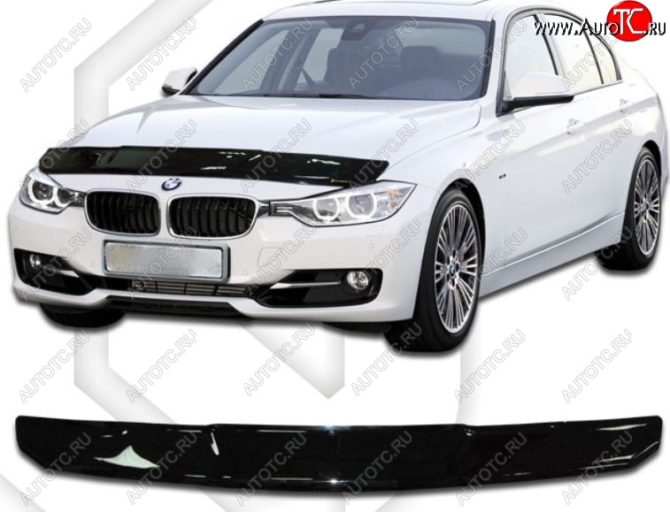 2 099 р. Дефлектор капота CA-Plastic BMW 3 серия F30 седан рестайлинг (2015-2018) (Classic черный, Без надписи)  с доставкой в г. Пермь