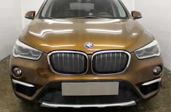 5 399 р. Защитная сетка радиатора в бампер Стрелка 11 Премиум (алюминий)  BMW X1  F48 (2015-2019) дорестайлинг (Цвет: черный)  с доставкой в г. Пермь. Увеличить фотографию 2