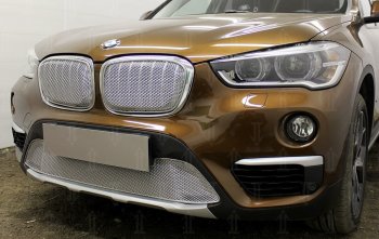 Защитная сетка радиатора в бампер Стрелка 11 Премиум (алюминий) BMW X1  F48 (2015-2019) дорестайлинг (Цвет: хром)