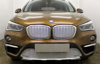 5 849 р. Защитная сетка радиатора в бампер Стрелка 11 Премиум (алюминий)  BMW X1  F48 (2015-2019) дорестайлинг (Цвет: хром)  с доставкой в г. Пермь. Увеличить фотографию 2
