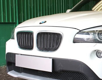 Защитная сетка решетки радиатора Стрелка 11 Премиум (алюминий) BMW X1  E84 (2009-2015) (Цвет: черный)