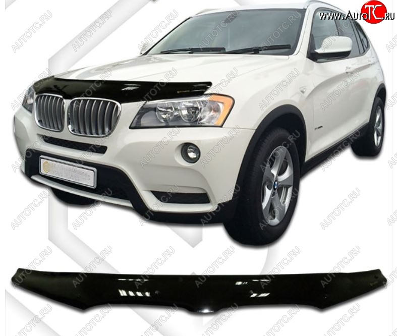 2 199 р. Дефлектор капота CA-Plastiс BMW X3 F25 дорестайлинг (2010-2014) (Classic черный, Без надписи)  с доставкой в г. Пермь