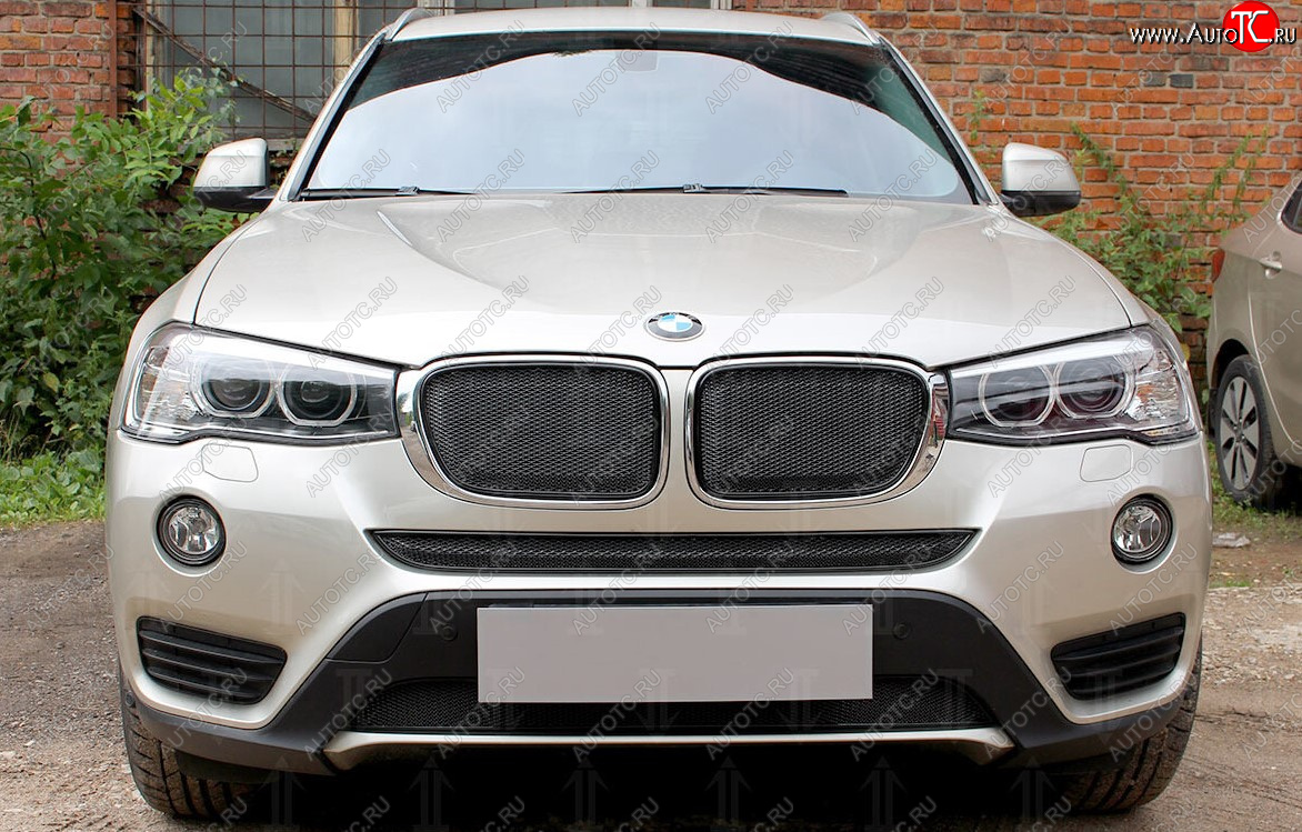 6 749 р. Защитная сетка решетки радиатора Стрелка 11 Премиум (алюминий)  BMW X3  F25 (2014-2017) рестайлинг (Цвет: черный)  с доставкой в г. Пермь