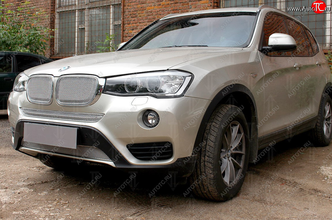 6 849 р. Защитная сетка решетки радиатора Стрелка 11 Премиум (алюминий)  BMW X3  F25 (2014-2017) рестайлинг (Цвет: хром)  с доставкой в г. Пермь