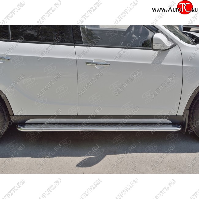 24 649 р. Порожки для ног (Ø42 мм) SLITKOFF Brilliance V5 (2012-2018) (лист - алюминий, профиль - нержавейка)  с доставкой в г. Пермь
