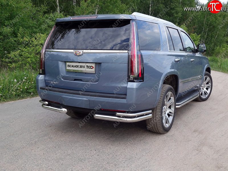 26 499 р. Защита заднего бампера (уголки двойные) ТСС 76,1/42,4 мм  Cadillac Escalade  GMTK2 джип 5 дв. (2015-2020) короткая база  с доставкой в г. Пермь