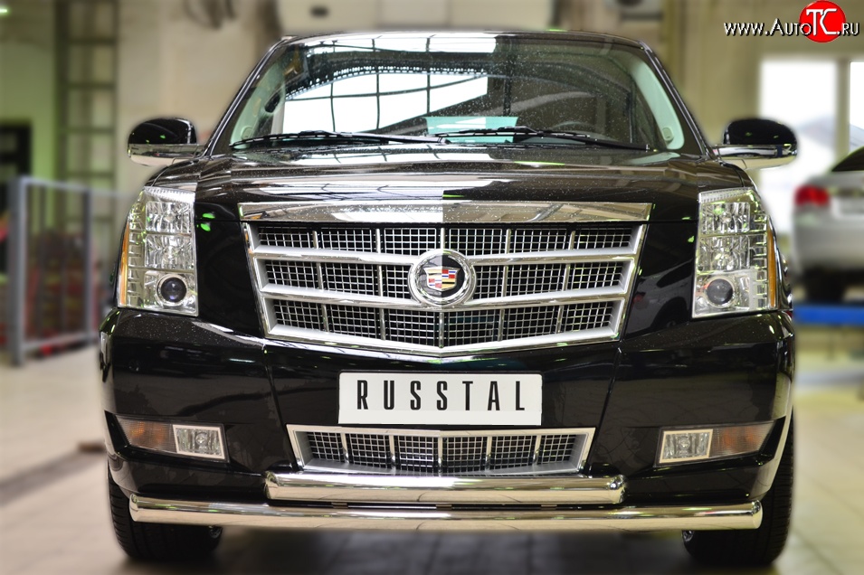24 499 р. Защита переднего бампера (2 трубыØ76 мм, нержавейка) SLITKOFF Cadillac Escalade GMT926 джип 5 дв. короткая база (2006-2014)  с доставкой в г. Пермь