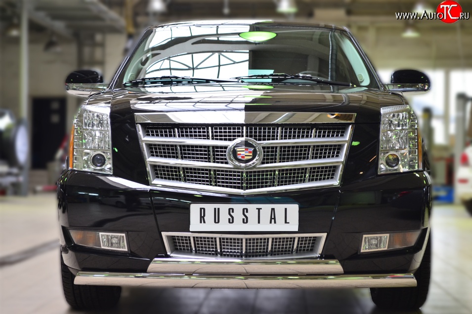19 999 р. Защита переднего бампера (2 трубыØ75х42 мм, нержавейка) Russtal Cadillac Escalade GMT926 джип 5 дв. короткая база (2006-2014)  с доставкой в г. Пермь