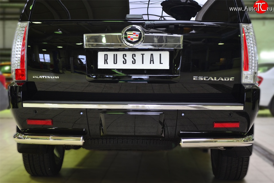 14 399 р. Защита заднего бампера (Ø76 мм уголки, нержавейка) SLITKOFF  Cadillac Escalade  GMT926 джип 5 дв. (2006-2014) короткая база  с доставкой в г. Пермь