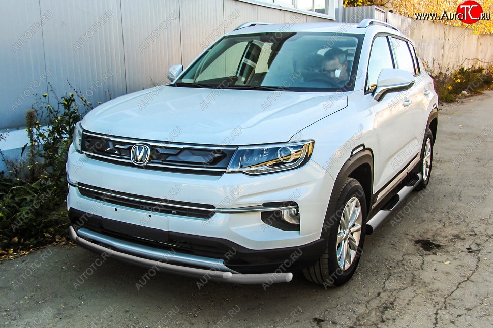 9 499 р. Защита переднего бампера Slitkoff (2 трубы, d42/32)  Changan CS35 Plus (2018-2022) дорестайлинг (Сталь с полимерным покрытием. Цвет: серебристый)  с доставкой в г. Пермь
