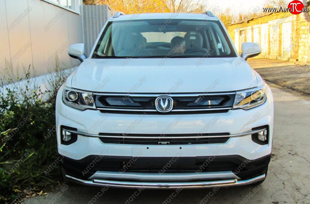 13 399 р. Защита переднего бампера Slitkoff (2 трубы, d42/32)  Changan CS35 Plus (2018-2022) дорестайлинг (Нержавейка, Полированная)  с доставкой в г. Пермь