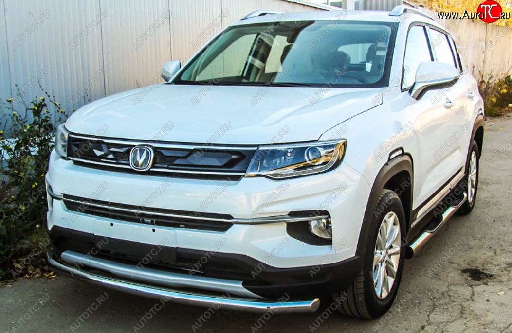 11 799 р. Защита переднего бампера Slitkoff (d57)  Changan CS35 Plus (2018-2022) дорестайлинг (Нержавейка, Полированная)  с доставкой в г. Пермь