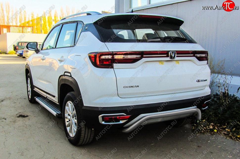 7 599 р. Защита заднего бампера Slitkoff (скоба, d42)  Changan CS35 Plus (2018-2022) дорестайлинг (Сталь с полимерным покрытием. Цвет: серебристый)  с доставкой в г. Пермь