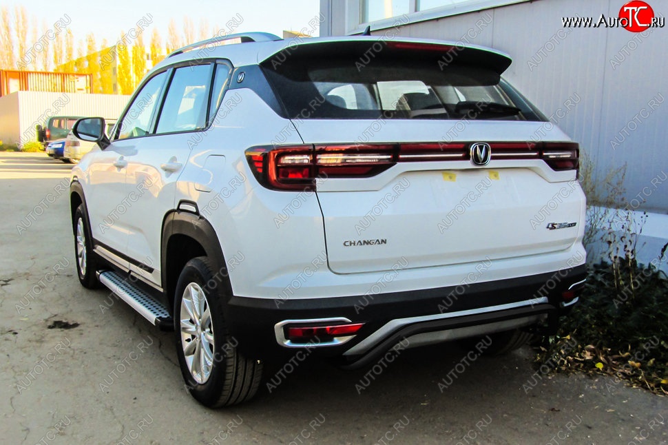 7 599 р. Защита заднего бампера Slitkoff (скоба, d42)  Changan CS35 Plus (2018-2022) дорестайлинг (Сталь с полимерным покрытием. Цвет: чёрный)  с доставкой в г. Пермь