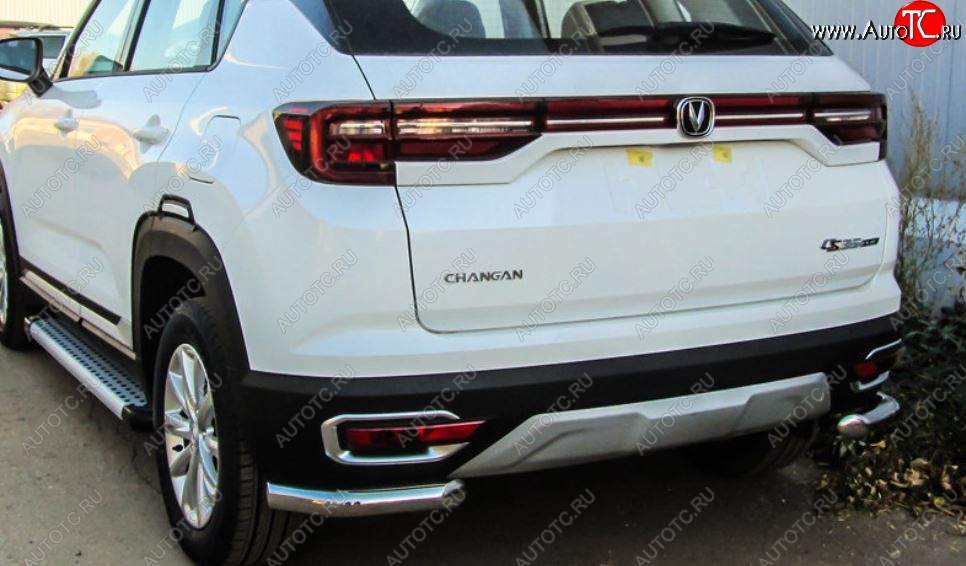 9 699 р. Защита заднего бампера Slitkoff (уголки из 1 трубы d57 мм)  Changan CS35 Plus (2018-2022) дорестайлинг (Нержавейка, Полированная)  с доставкой в г. Пермь