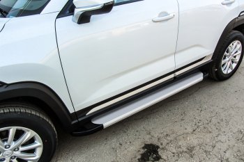 Пороги алюминиевые Slitkoff Changan CS35 Plus (2018-2022) дорестайлинг (Optima Silver)