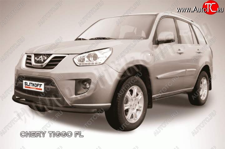 8 699 р. Защита переднего бампера из трубы d57 Slitkoff  Chery Tiggo T11 (2013-2016) рестайлинг (Цвет: серебристый)  с доставкой в г. Пермь