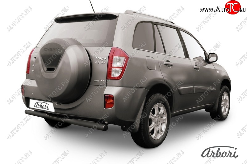 5 399 р. Защита заднего бампера Arbori (с проступью, черная, 1 труба d76 mm). Chery Tiggo T11 рестайлинг (2013-2016)  с доставкой в г. Пермь
