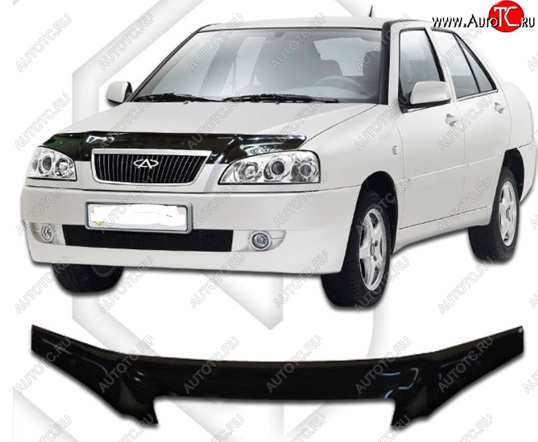 2 079 р. Дефлектор капота CA-Plastic Chery Amulet (Corda) A15 лифтбэк (2003-2010) (Classic черный, Без надписи)  с доставкой в г. Пермь