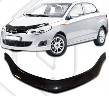 Дефлектор капота (рестайлинг) CA Plastic (черный) Chery Bonus (A13) лифтбэк (2011-2016)