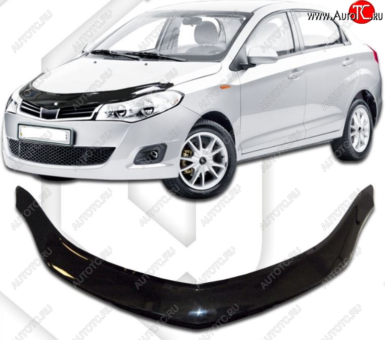 3 199 р. Дефлектор капота (рестайлинг) CA Plastic (черный) Chery Bonus (A13) лифтбэк (2011-2016) (Classic черный, Без надписи)  с доставкой в г. Пермь