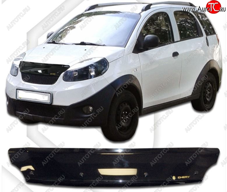 1 759 р. Дефлектор капота CA Plastic (черный)  Chery Indis  S18 (2011-2016) (Classic черный, Без надписи)  с доставкой в г. Пермь