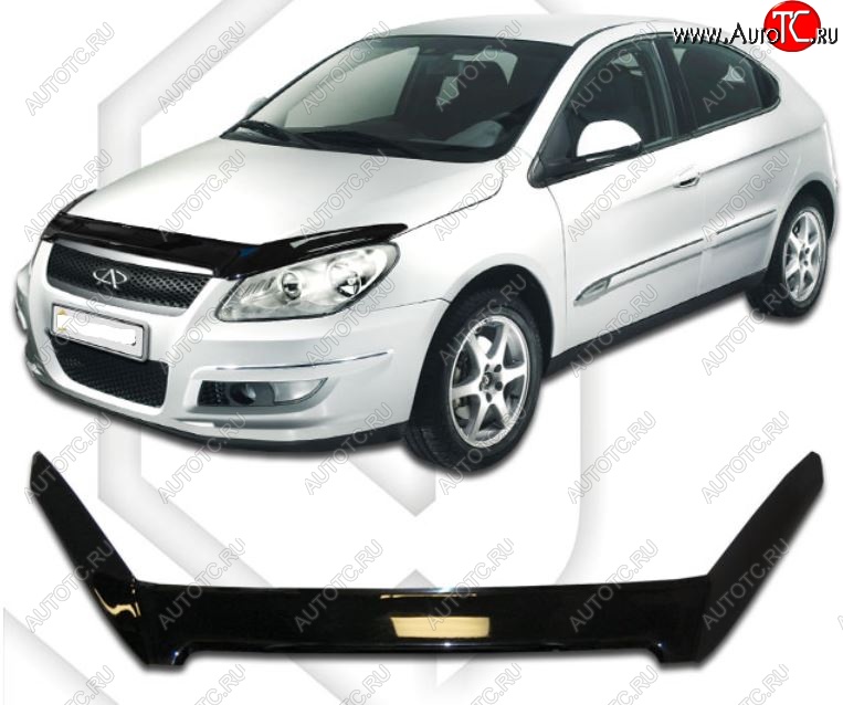 3 079 р. Дефлектор капота CA-Plastic Chery M11 A3 хэтчбэк (2008-2017) (Classic черный, Без надписи)  с доставкой в г. Пермь