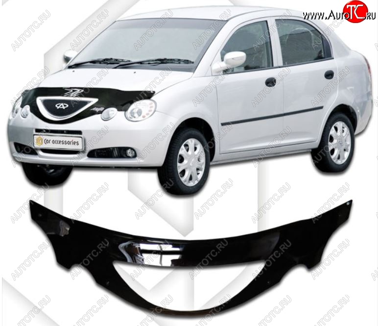 2 599 р. Дефлектор капота CA-Plastiс exclusive  Chery QQ6 (2006-2010) (Classic черный, Без надписи)  с доставкой в г. Пермь