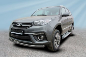Защита переднего бампера Slitkoff (Ø 57 мм) Chery Tiggo 3 (2014-2020) (Цвет: серебристый)