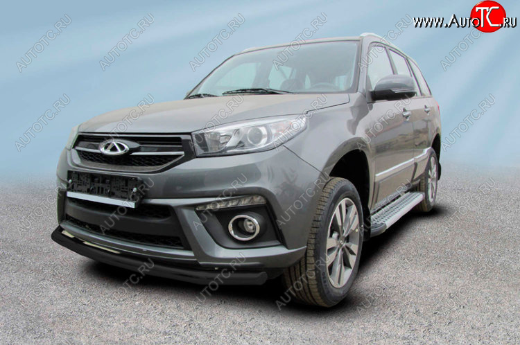 11 199 р. Защита переднего бампера Slitkoff (Ø 57 мм)  Chery Tiggo 3 (2014-2020) (Цвет: черный)  с доставкой в г. Пермь