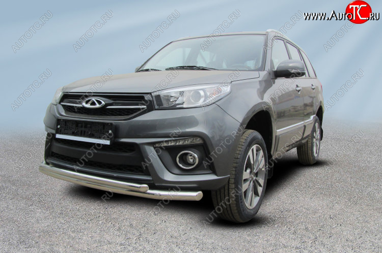 9 899 р. Защита переднего бампера Slitkoff (Ø 57+Ø 42)  Chery Tiggo 3 (2014-2020) (Цвет: серебристый)  с доставкой в г. Пермь